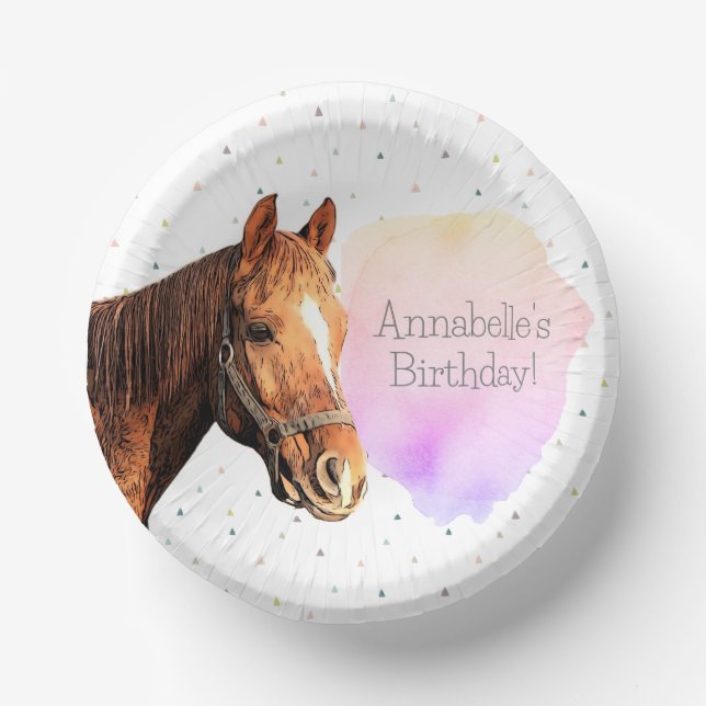 Happy Birthday Horse Back Riding Pretty Animal Kid Paper Bowls (Front)