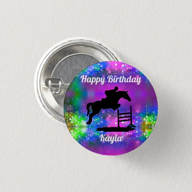 Happy Birthday Horse Hunter Jumper Equestrian Button (Front & Back)