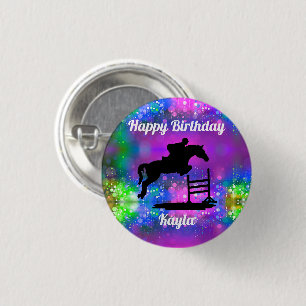 Happy Birthday Horse Hunter Jumper Equestrian Button
