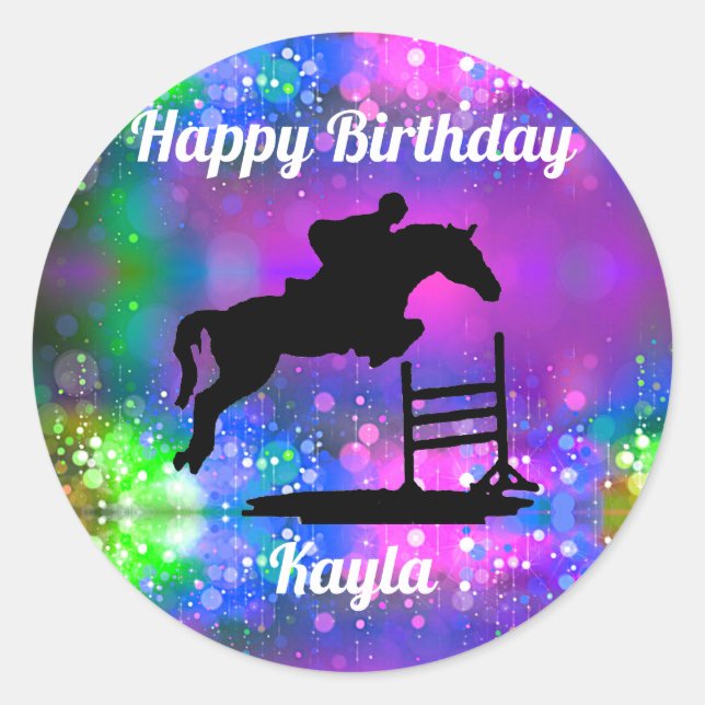 Happy Birthday Horse Hunter Jumper Equestrian Classic Round Sticker (Front)