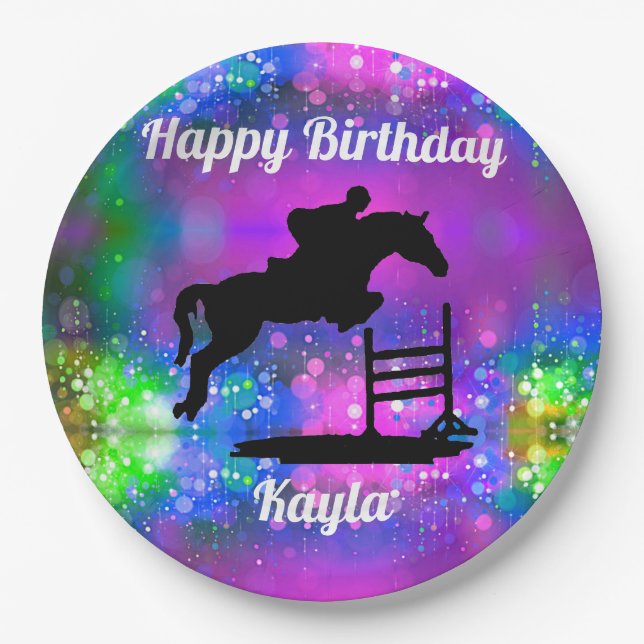 Happy Birthday Horse Hunter Jumper Equestrian Paper Plates (Front)
