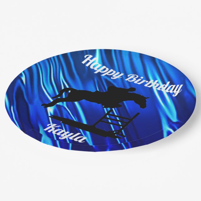 Happy Birthday Horse Hunter Jumper Equestrian Paper Plates (Angled)