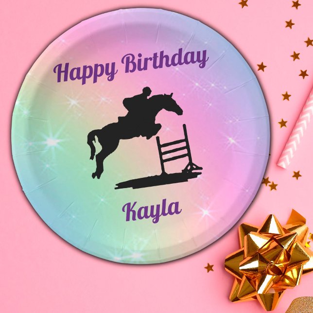 Happy Birthday Horse Hunter Jumper Equestrian Paper Plates (Creator Uploaded)