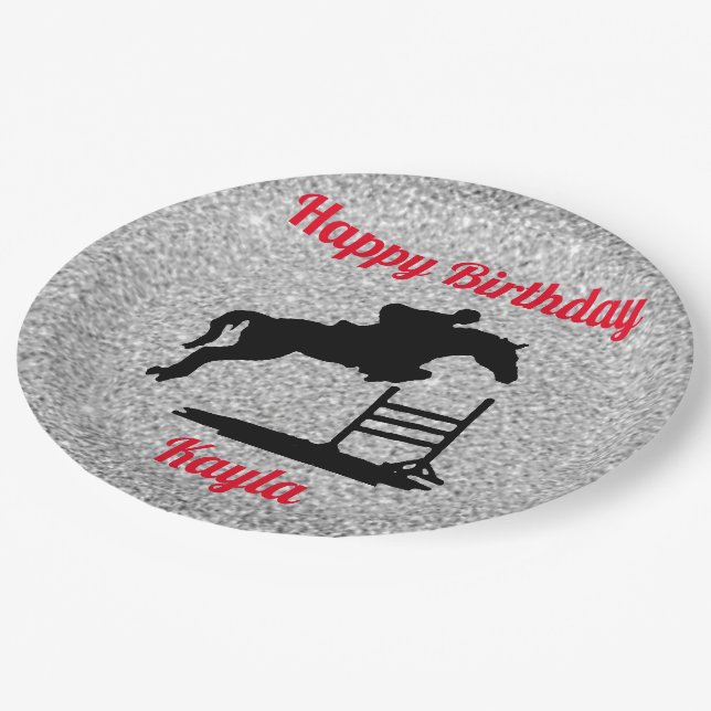Happy Birthday Horse Hunter Jumper Equestrian Paper Plates (Angled)