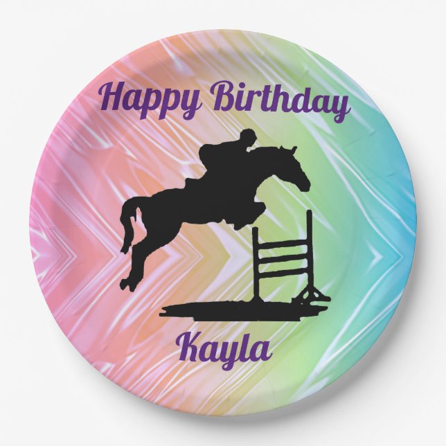 Happy Birthday Horse Hunter Jumper Equestrian Paper Plates (Front)
