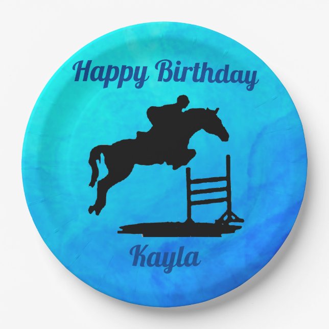 Happy Birthday Horse Hunter Jumper Equestrian Paper Plates (Front)