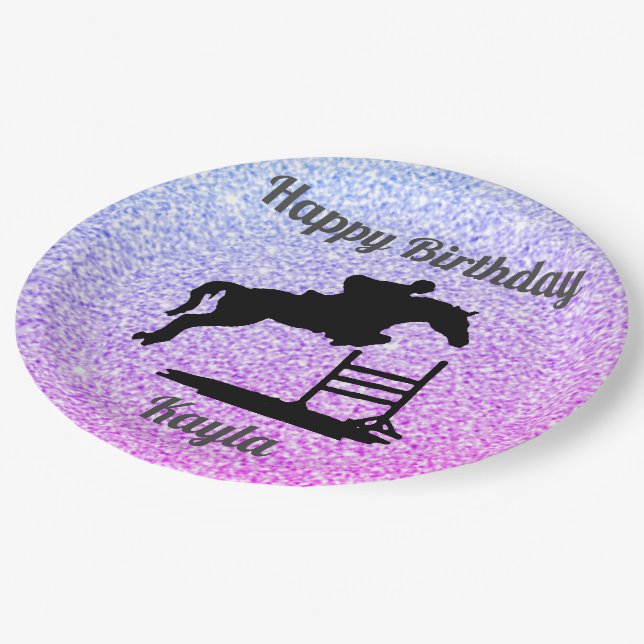 Happy Birthday Horse Hunter Jumper Equestrian Paper Plates (Angled)