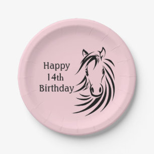 Happy Birthday Horse w Age for Girl Paper Plates