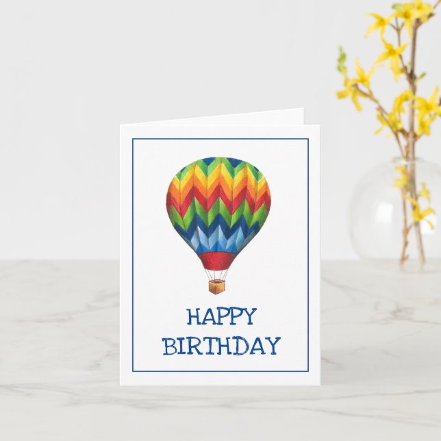 "Happy Birthday" Hot Air Balloon greeting card (Yellow Flower)