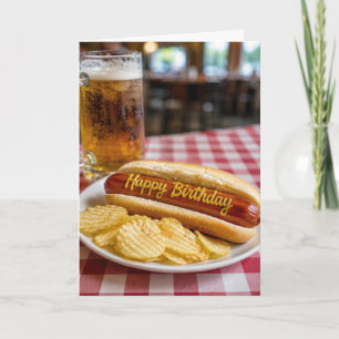 Happy Birthday Hot Dog and Beer Humor Card