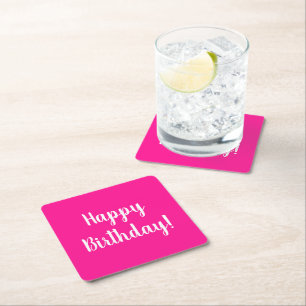 Happy Birthday Hot Pink Birthday Party Square Paper Coaster