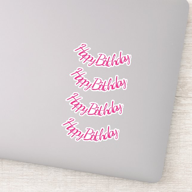 Happy Birthday Hot Pink Stylish Cute Girly  Sticker (Detail)