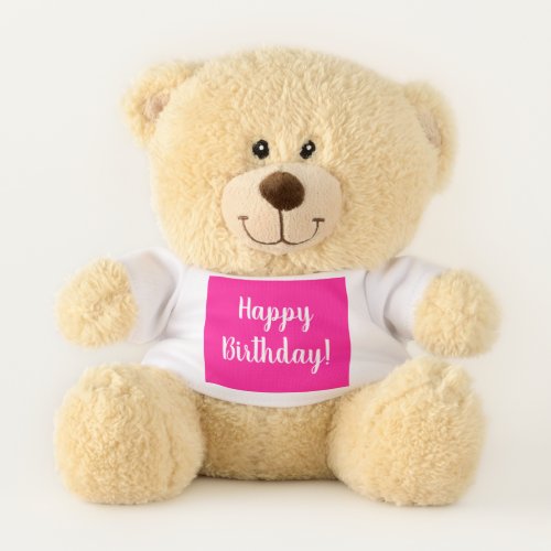 Happy Birthday Hot Pink Typography Birthday Teddy Bear