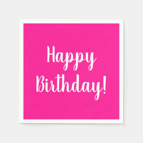 Happy Birthday Hot Pink White Birthday Party Napkins