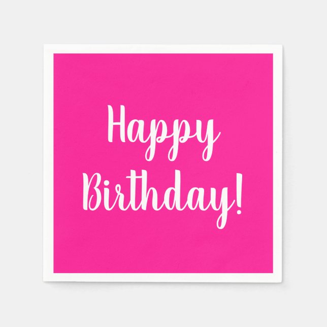 Happy Birthday Hot Pink White Birthday Party Napkins (Front)