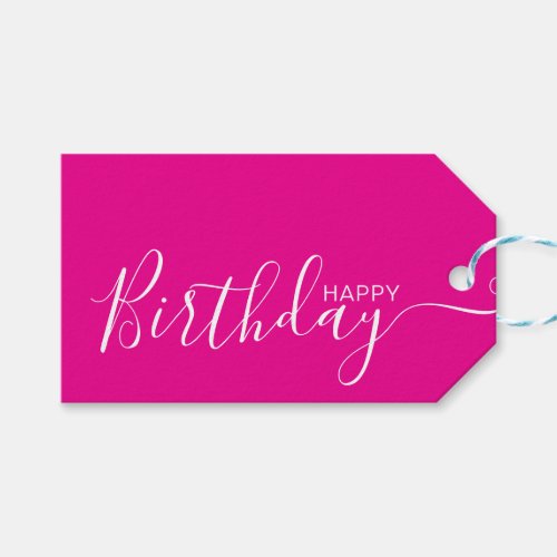 Happy Birthday Hot Pink White Modern Gift Tags