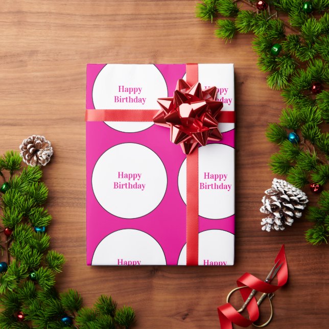 Happy Birthday Hot Pink White Polka Dots Girly Wrapping Paper (Holiday Gift)