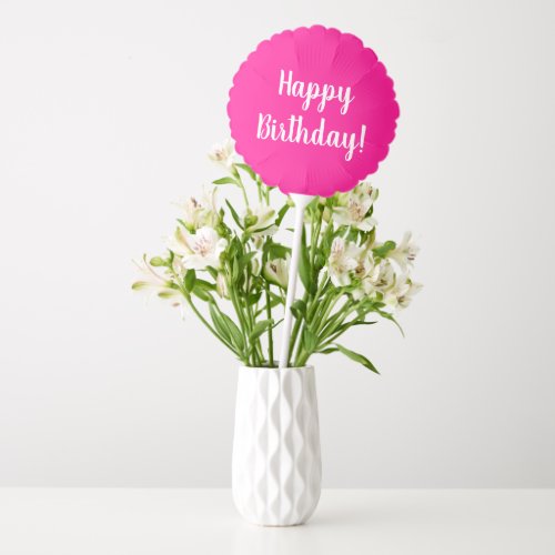 Happy Birthday Hot Pink White Typography Birthday Balloon