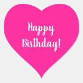 Happy Birthday Hot Pink White Typography Heart Sticker | Zazzle