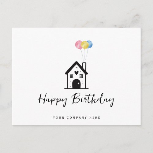 Happy Birthday House Balloons Real Estate Postcard