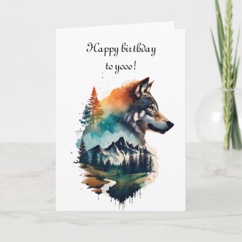 Happy birthday  howling wolf watercolor card