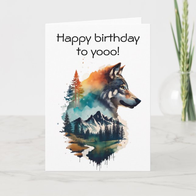 Happy birthday , howling wolf watercolor card (Front)