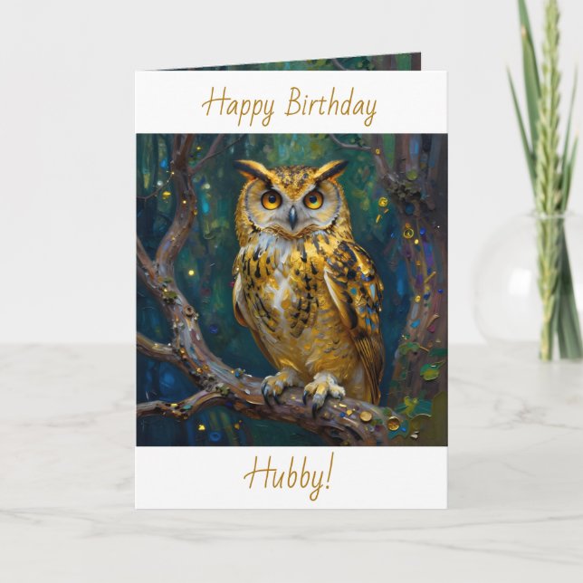 Happy Birthday Hubby | Owl Themed  Card (Front)