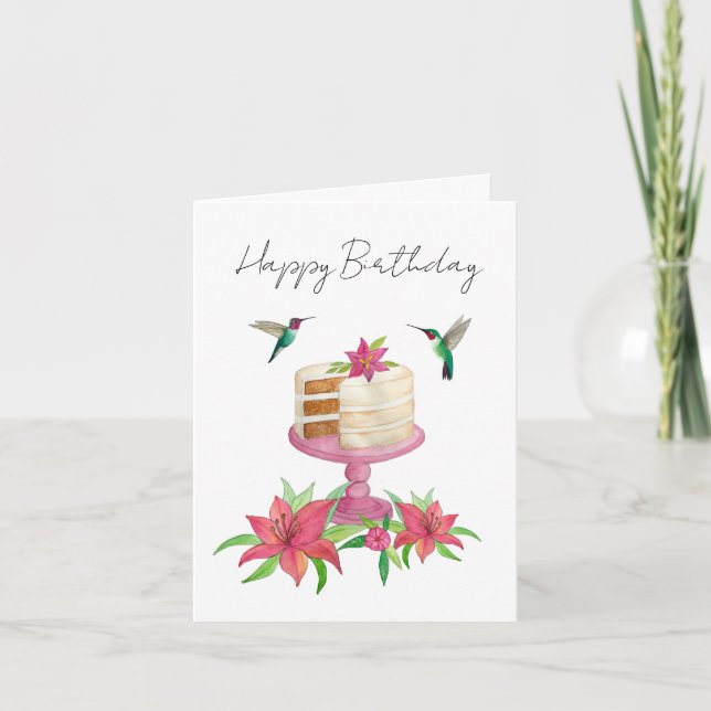 Happy Birthday Hummingbird Cake Card (Front)
