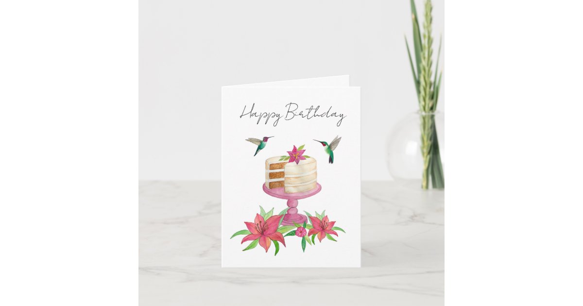 Happy Birthday Hummingbird Cake Card | Zazzle