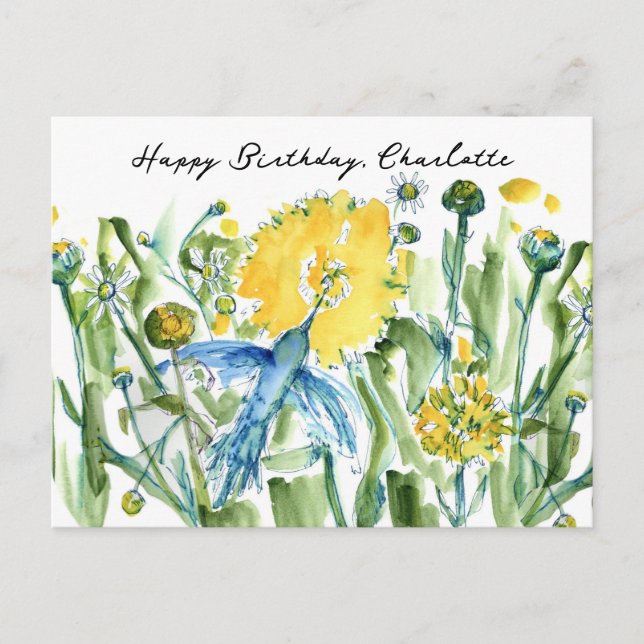 Happy Birthday Hummingbird Flowers Custom Postcard (Front)