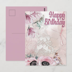Happy Birthday Hummingbird Lavendar Postcard