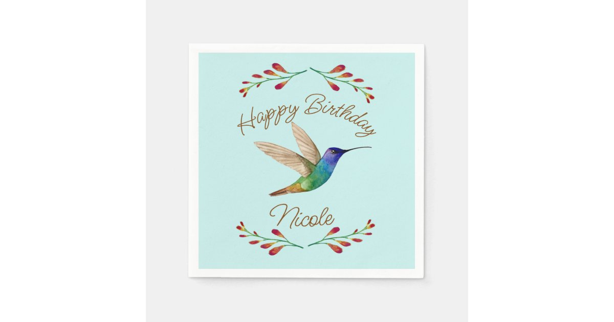 Happy Birthday Hummingbird Napkins | Zazzle