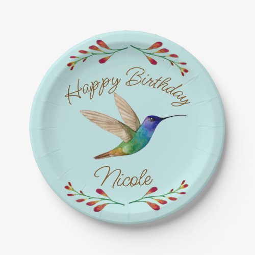 Happy Birthday Hummingbird Paper Plates