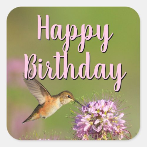 Happy Birthday Hummingbird Square Sticker