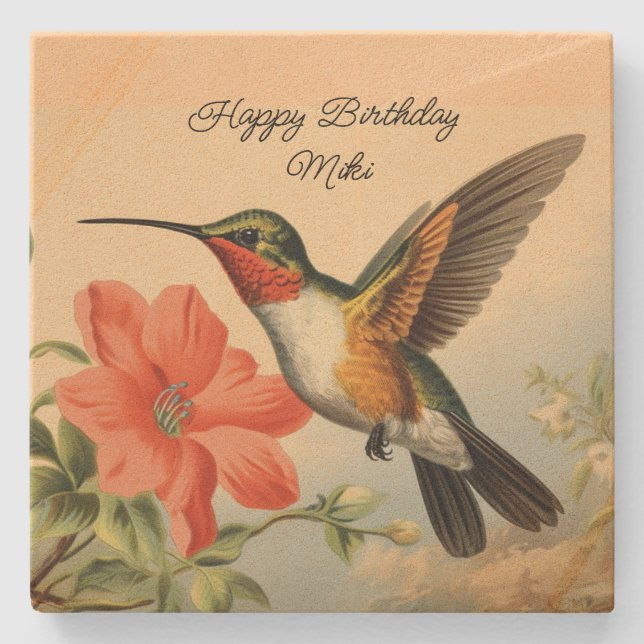 Happy Birthday Hummingbird Stone Coaster (Front)