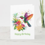 Happy Birthday Hummingbird Tropical Flowers Card