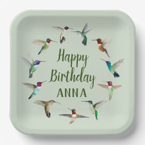 Happy Birthday Hummingbirds Custom Paper Plates