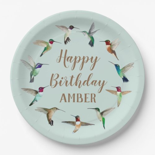 Happy Birthday Hummingbirds Custom Paper Plates