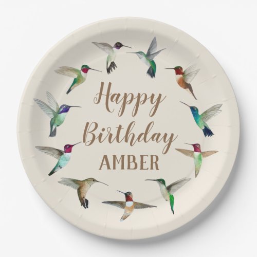 Happy Birthday Hummingbirds Custom Paper Plates