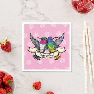 Happy Birthday! Hummingbirds With Ribbon Cartoon Napkins