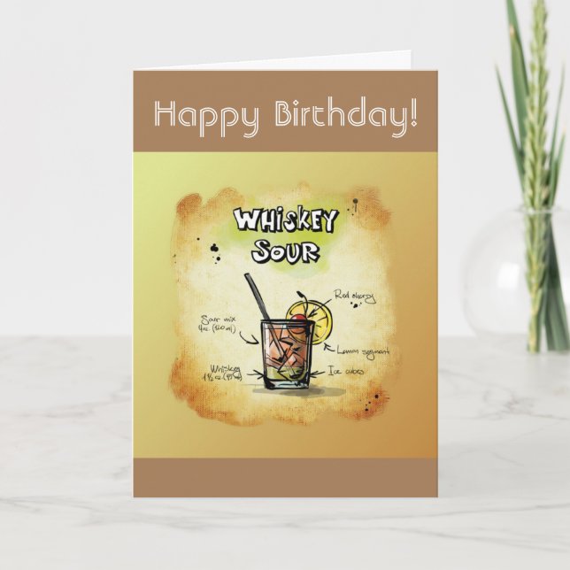 Happy Birthday Humor - Whiskey Sour Recipe Card (Front)