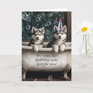 Happy Birthday Humorous Huskies in a Bath Tub Card