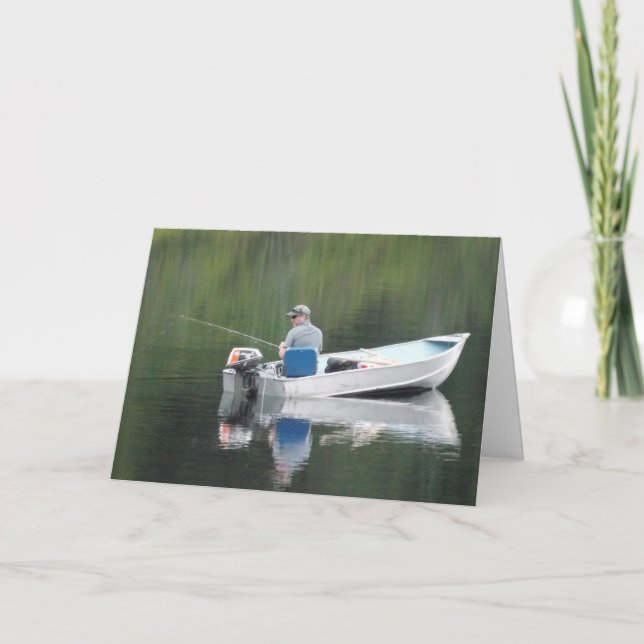 Happy Birthday Husband Fishing on Lake in Boat Card (Front)