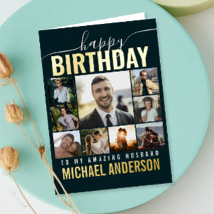 Happy Birthday Husband   Wife Collage Photo Gold Foil Greeting Card