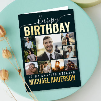 Happy Birthday Husband | Wife Collage Photo Gold Foil Greeting Card