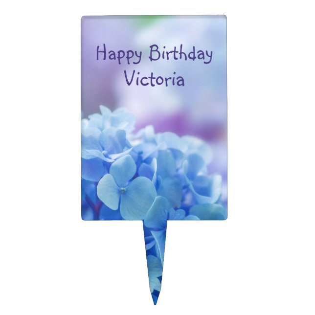 Happy Birthday Hydrangea Garden Flower Custom Name Cake Topper (Front)