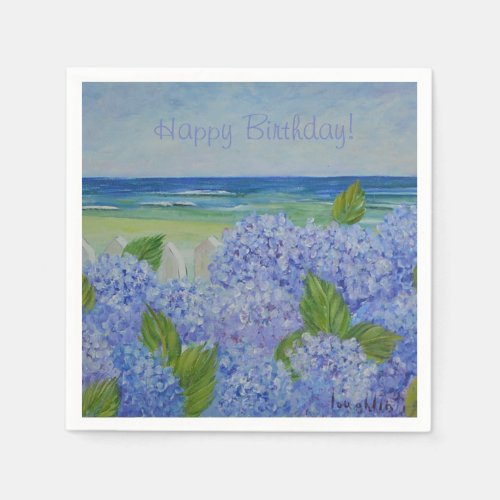 Happy Birthday Hydrangeas By The Sea Napkins