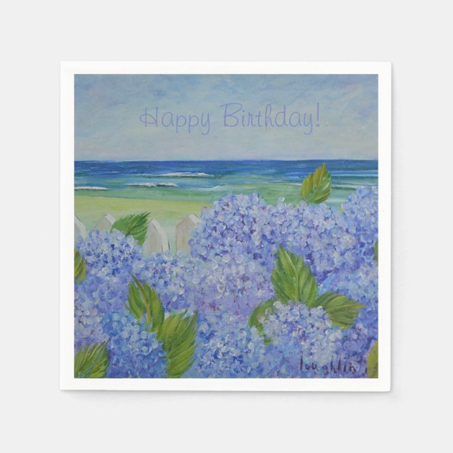 Happy Birthday Hydrangeas By The Sea Napkins (Front)