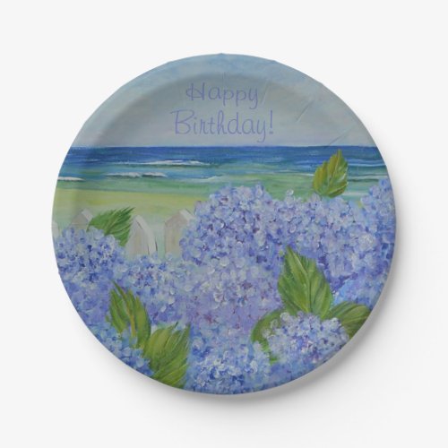 Happy Birthday Hydrangeas By The Sea Paper Plates