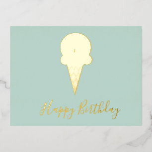 Happy Birthday Ice-Cream Cone Foil Birthday  Holiday Postcard